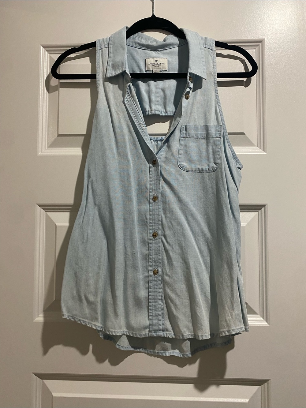 American Eagle Outfitters Light Blue Sleeveless Button-Down Top